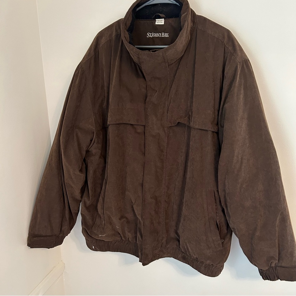 VTG St. John's Bay Men's Thick Faux Suede Bomber Jacket Brown Size 2XL